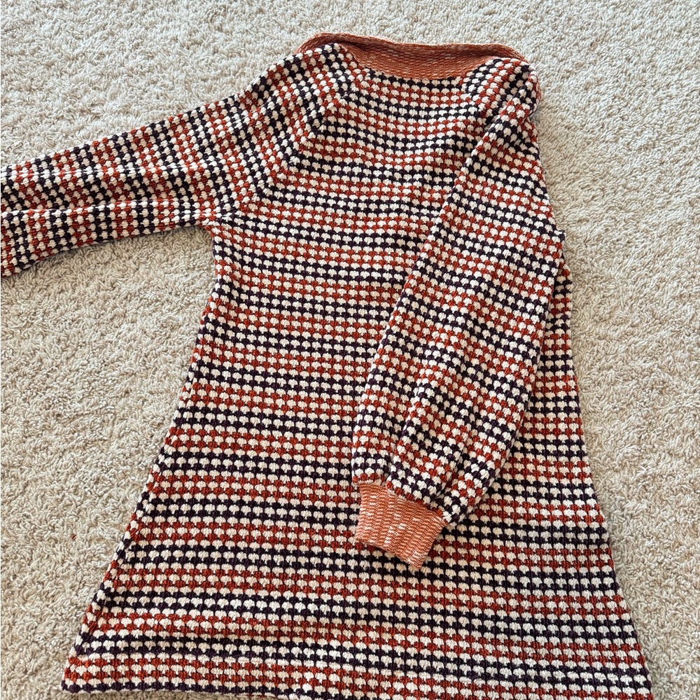 Free People Orange/Purple Chenille Knit Houndstooth Checkered Patterned Dress XS - Picture 13 of 15